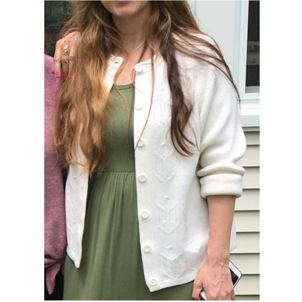 VTG MCM HANDMADE Button Front Long Sleeve Cardigan Sweater in Ivory SZ 12